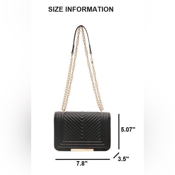 New!Black VEGAN LEATHER CHEVRON GRID CROSSBODY SHOULDER FLAP BAG - Picture 3 of 6